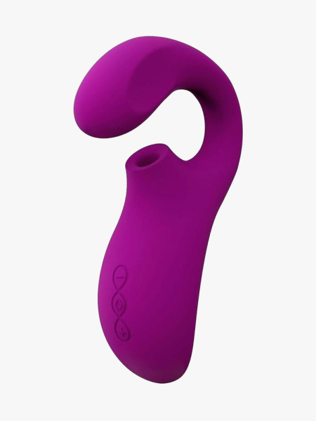 LELO Enigma Cruise purple hooked suction vibrator on light gray background